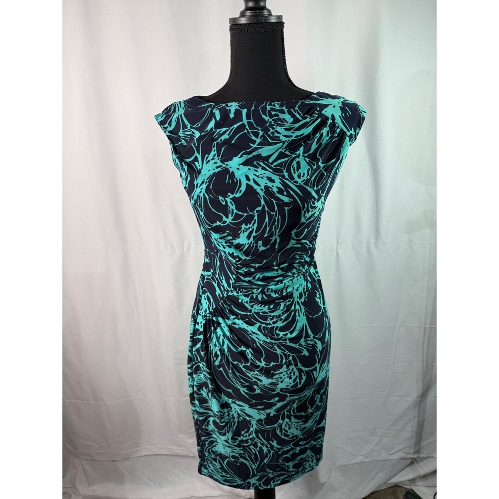 American Living Women's Navy Blue Turquoise Abstract Print Sheath Dress 4